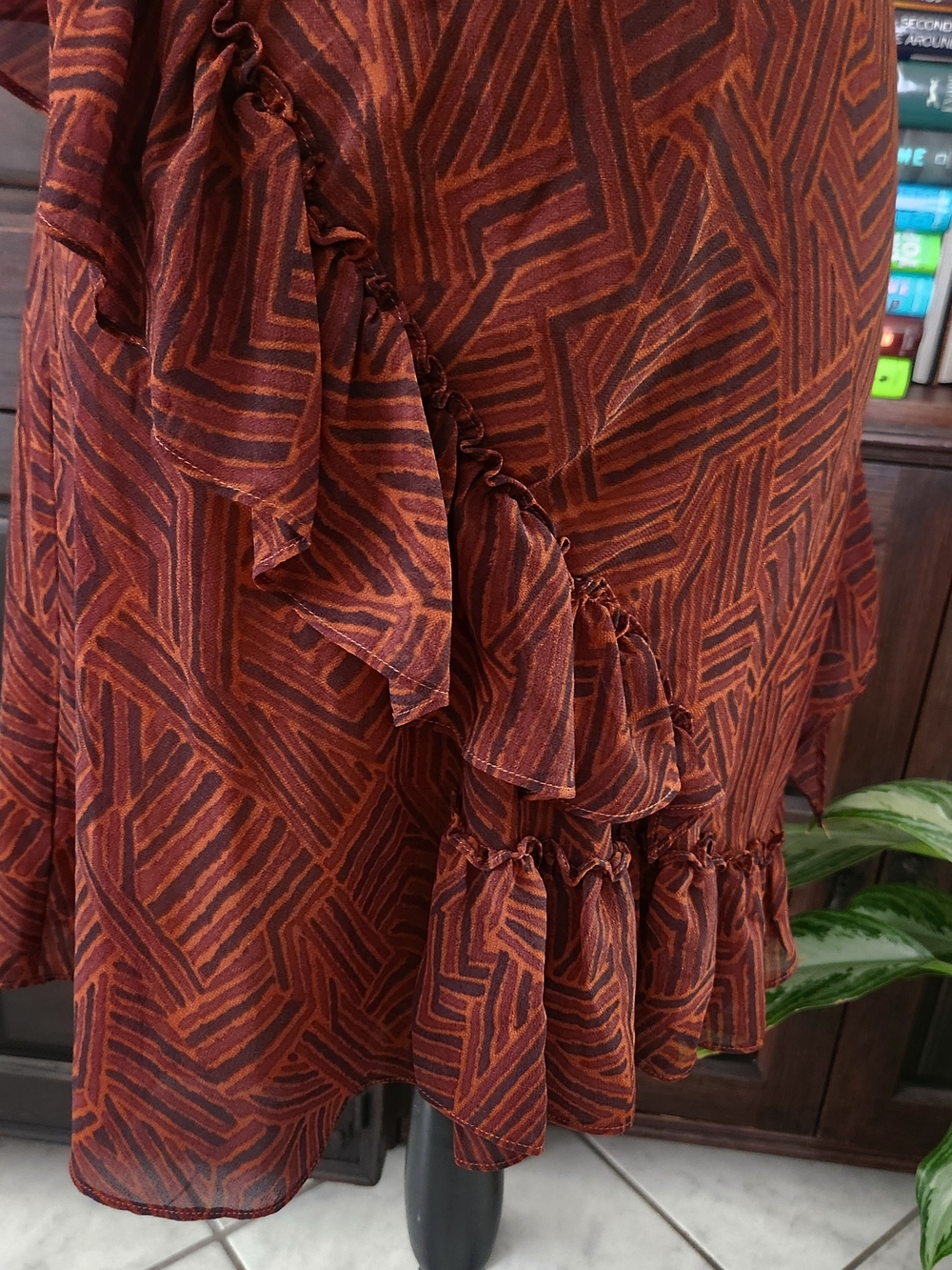 Moda International Rust Geometric Ruffle Slip Dress - Picture 3 of 8